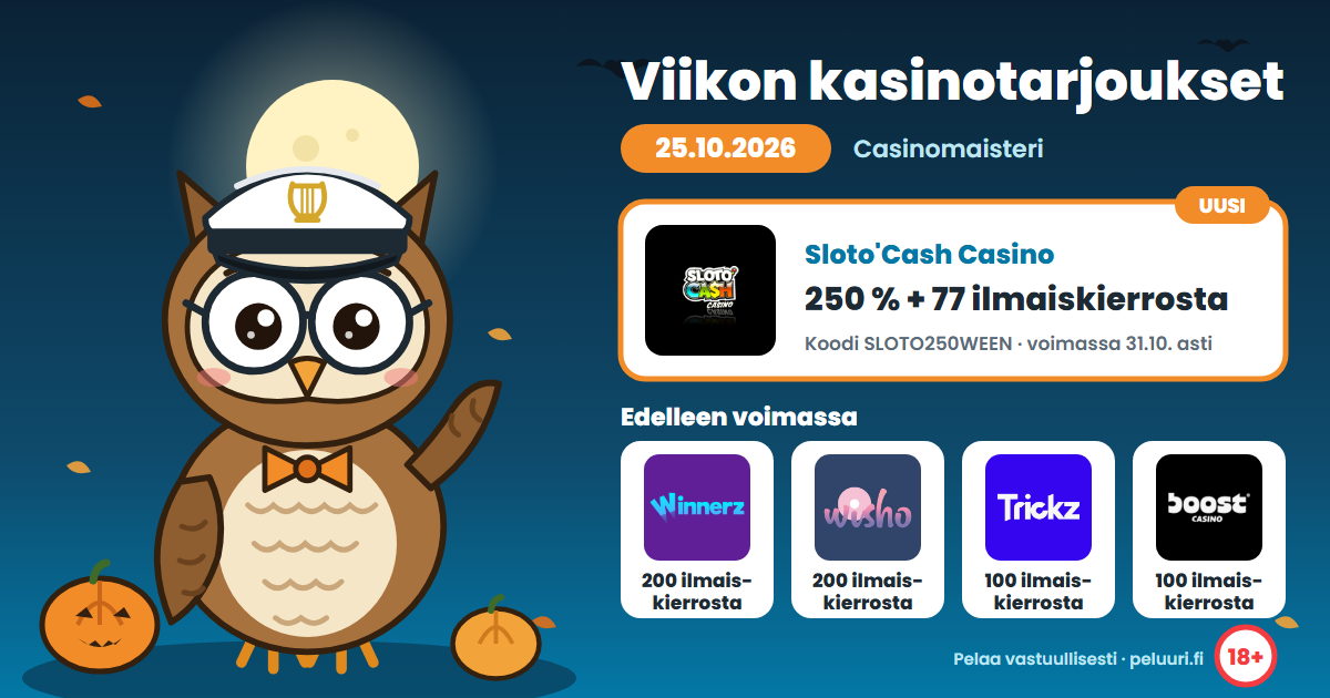 Maisteri-pöllö esittelee viikon kasinotarjoukset 25.10.2026