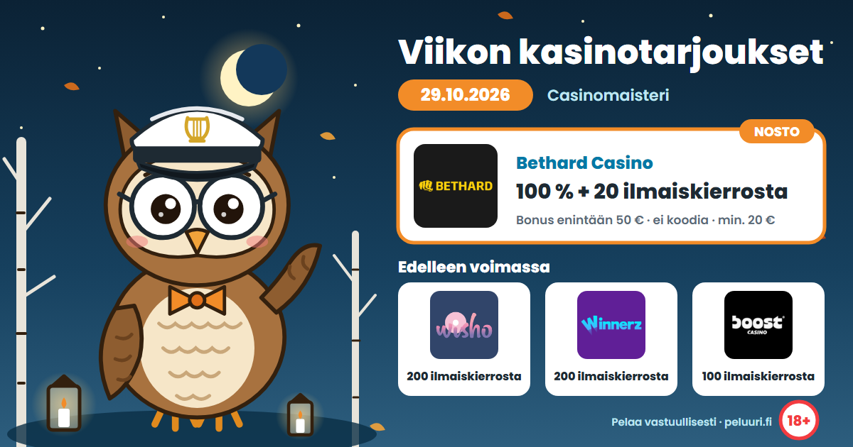 Maisteri-pöllö esittelee viikon kasinotarjoukset 29.10.2026